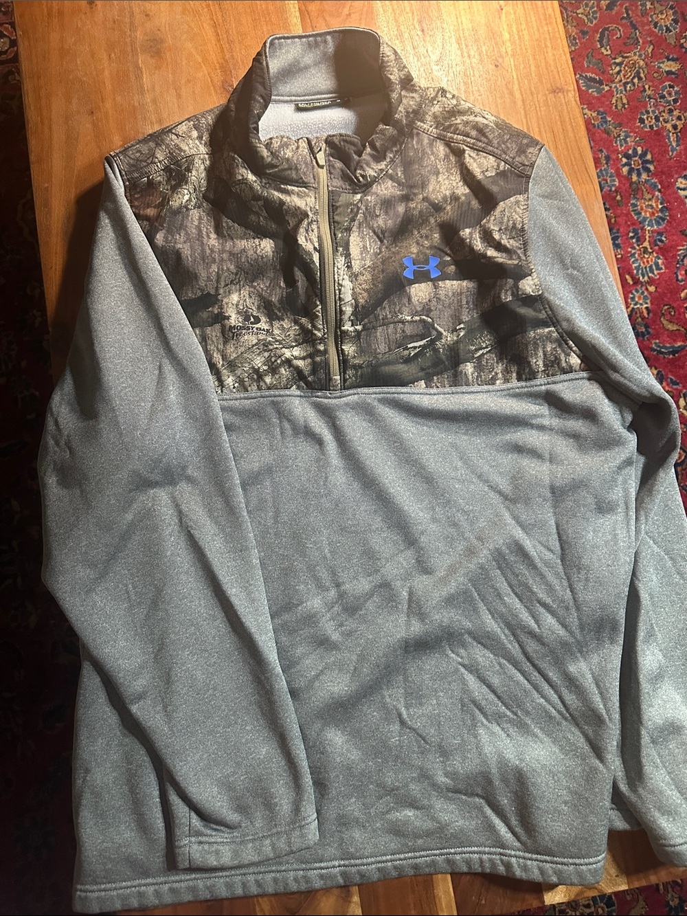 Under Armour Gray Pullover with Camouflage Yoke and Blue Logo
